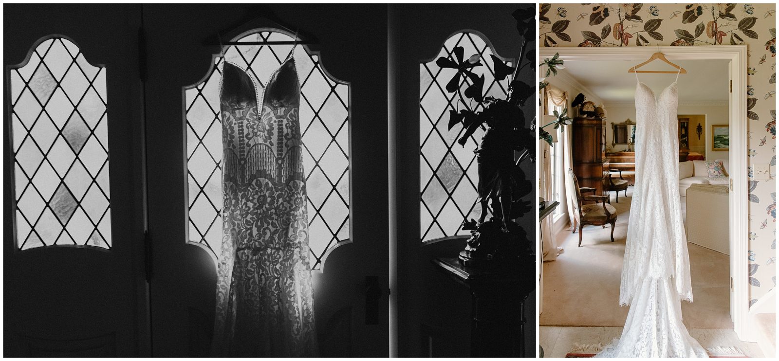 Wedding Dress Hanging on Window