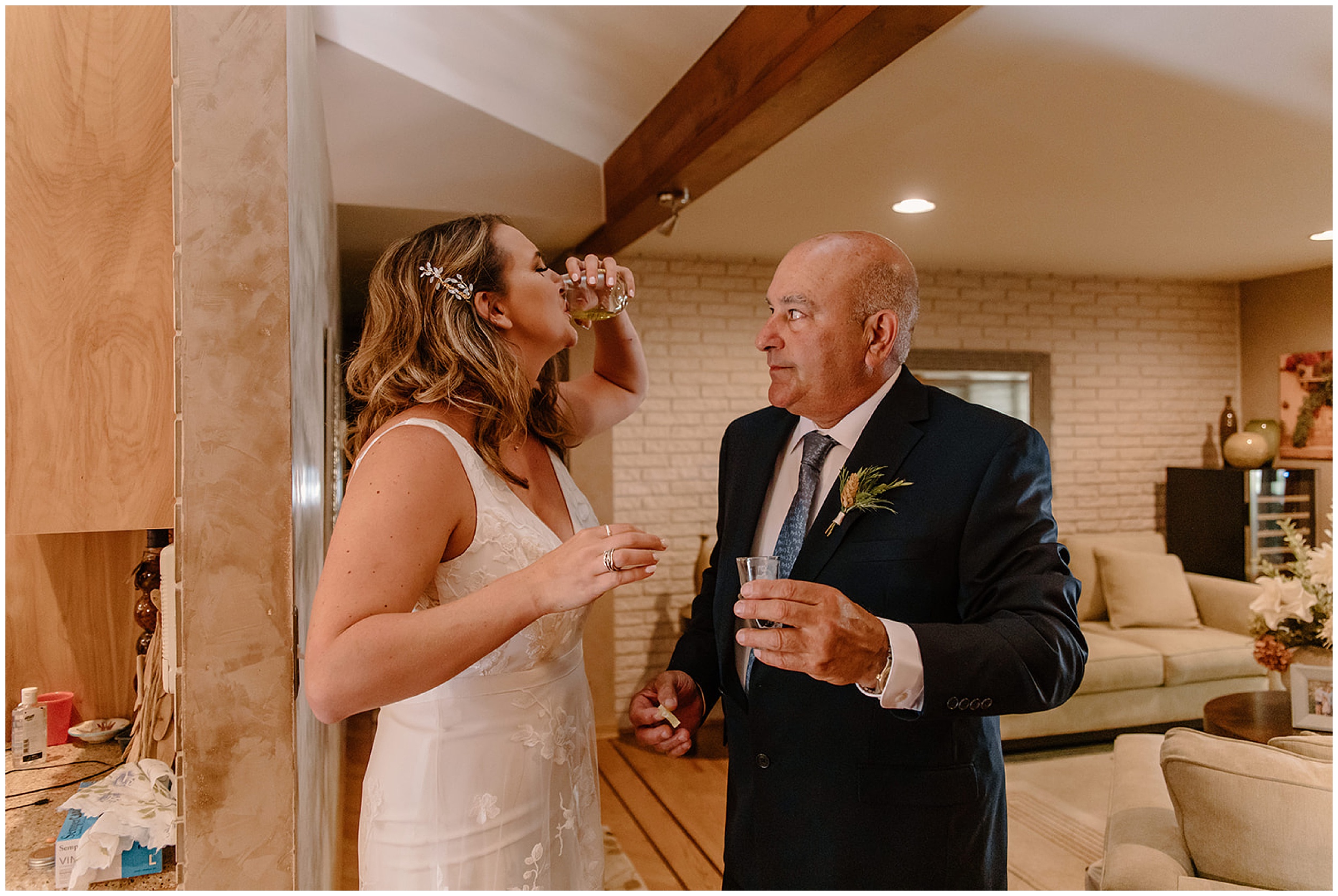 bride and dad taking shots