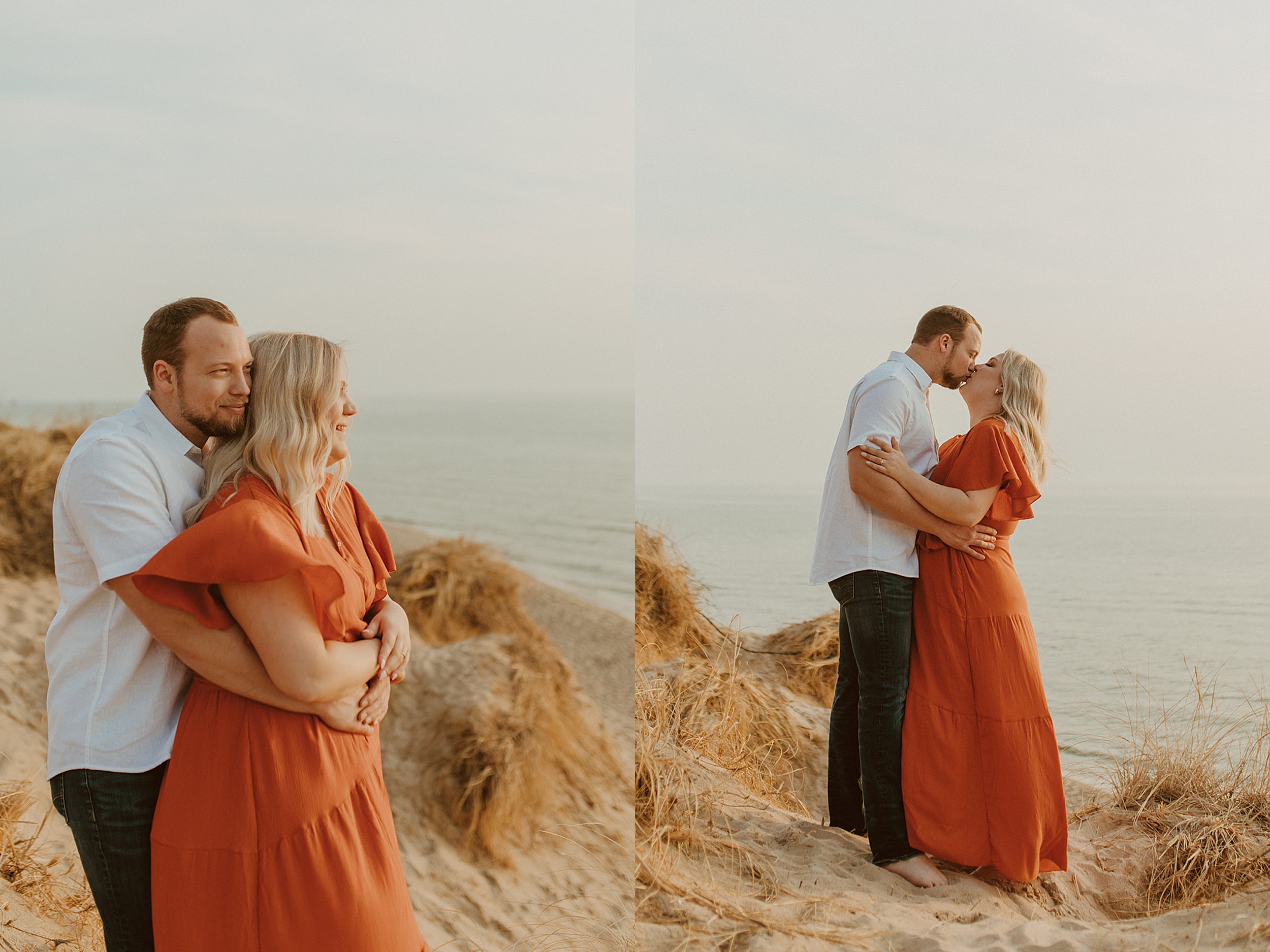  couple embracing on a shore next to a beach