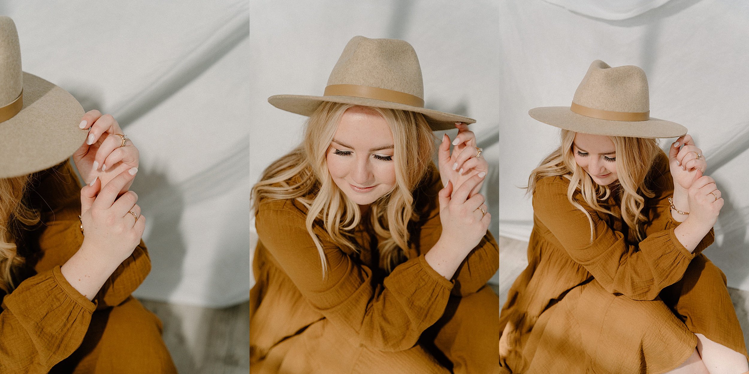 girl touching hat